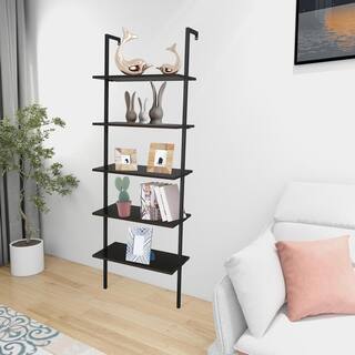 Outopee Industrial 72 in. Black MDF 5-Shelf Standard Bookcase with Storage Shelves 302992574102