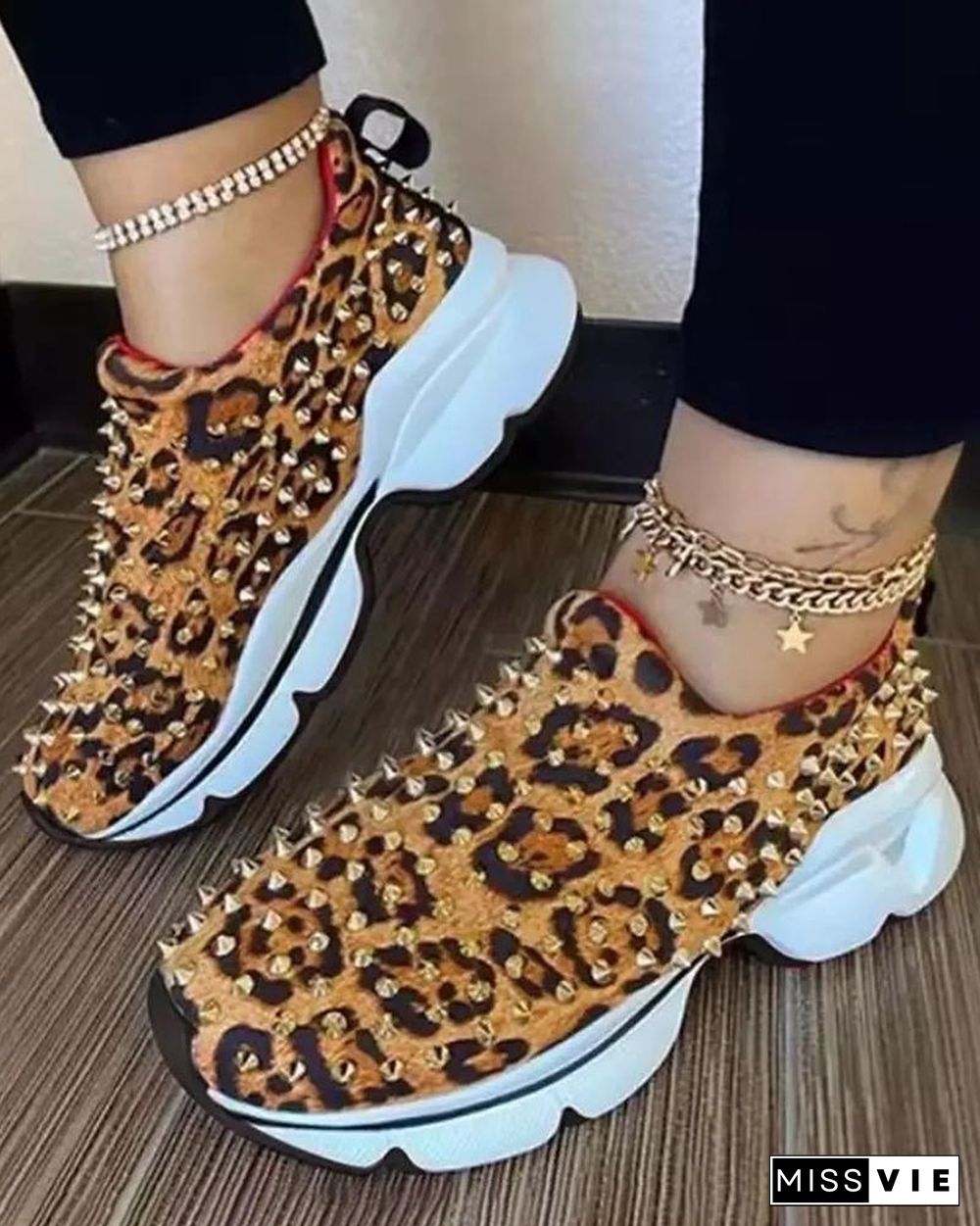 Cheetah / Plain Rivet Casual Sneaker