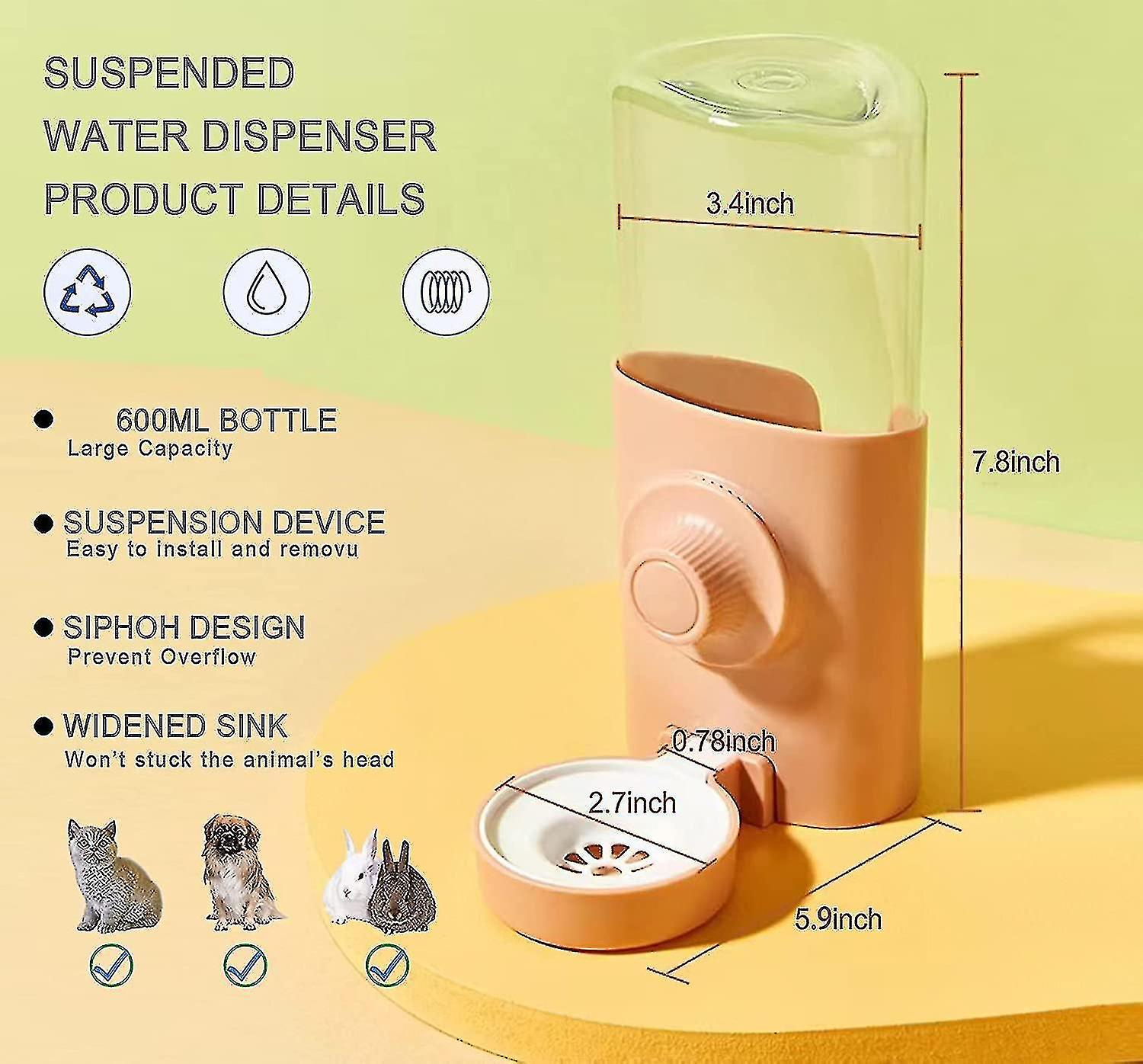 Rabbit Water Bottle， 600ml Hanging Automatic Water Dispenser By Gravity Flow For Bunny Chinchilla Gu