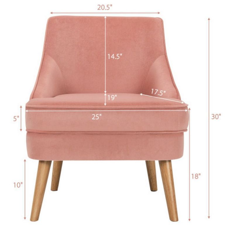 Mid Century Velvet Accent Chair with Rubber Wood Legs for Bedroom-Pink