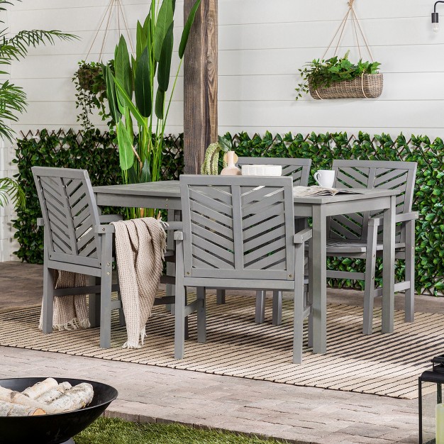 5pc Slatted Chevron Acacia Wood Patio Dining Set Saracina Home