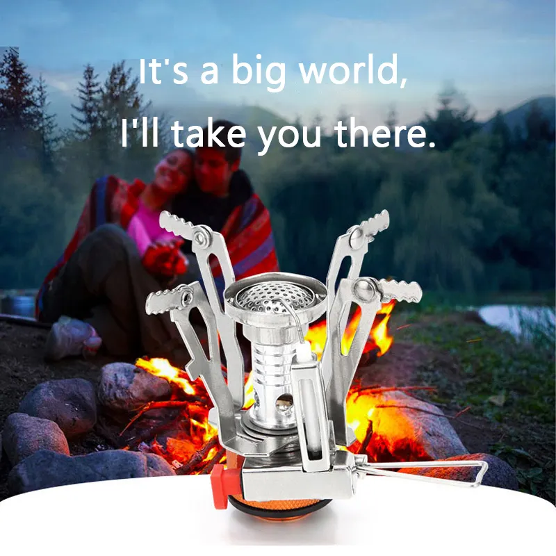 Outdoor Portable Stainless Steel Kitchen Camping Folding Mini Stove Gas Camp with Case Packaging