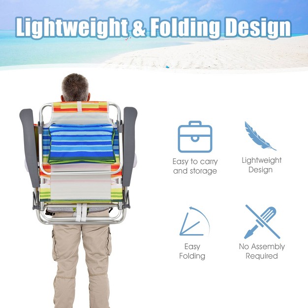 Costway 4pcs Folding Backpack Beach Chair Reclining Camping Chair With Storage Bag Blue pink pattern yellow