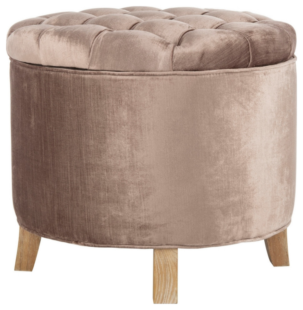 Emma Tufted Storage Ottoman Mink Brown/ Pickled Oak   Modern   Footstools And Ottomans   by Virgil Stanis Design  Houzz