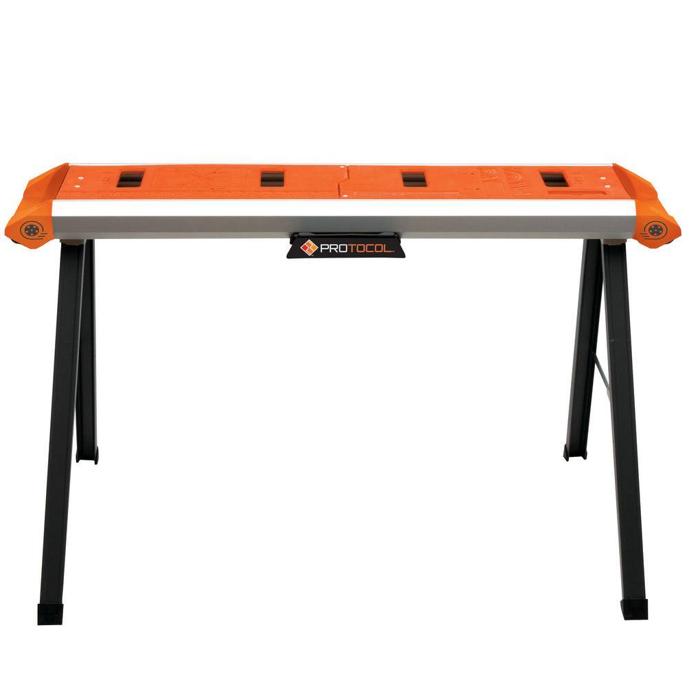 PROTOCOL 46 in. x 29 in. Lightweight Aluminum Sawhorse 2-Piece Combo Pack with Miter Saw Mounting Brackets 500 lbs. Capacity SAWPK46