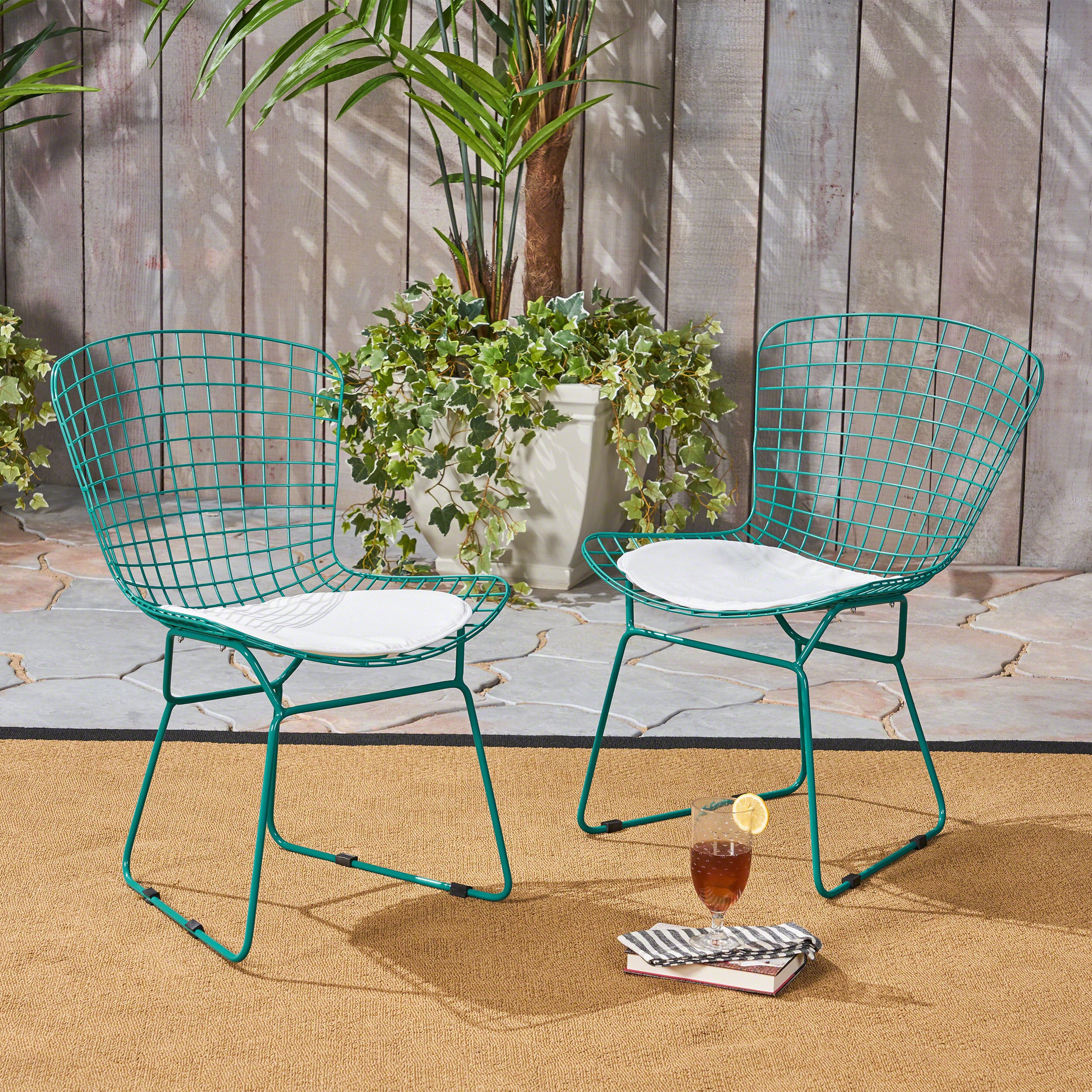 Fonda Outdoor Iron Chairs (Set of 2)