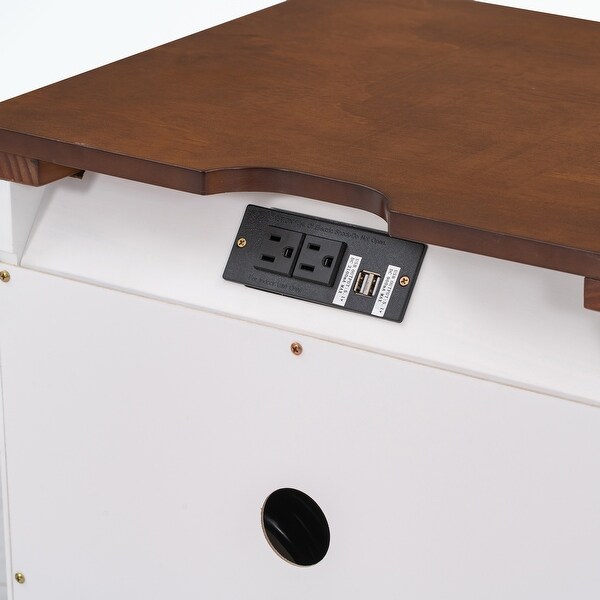 Nightstand with USB Charging Ports and Three Drawers - - 36934055