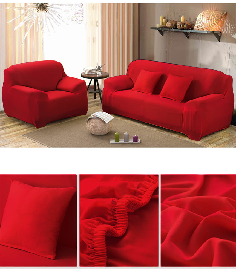 Couch Sofa Slipcovers,Home Full Stretch Lightweight Elastic Fabric Soft Couch Covers Sofa Protector,Fit Many 1-4 Sofas(Wine Red,3Seat)