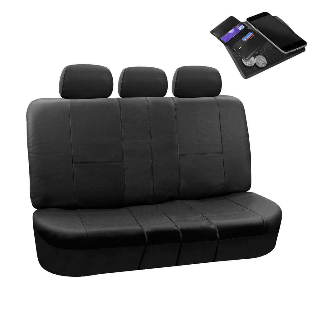 FH Group Premium PU Leather 52 in. x 58 in. x 1 in. Split Bench Rear Seat Cover DMPU002BLACK013