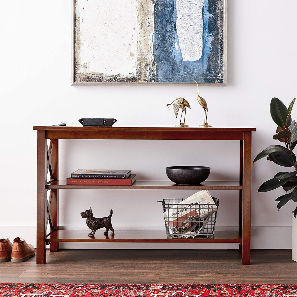 Console Table  Hardwood With X Side Frame With 3 Open Shelves   Transitional   Console Tables   by Decorn  Houzz