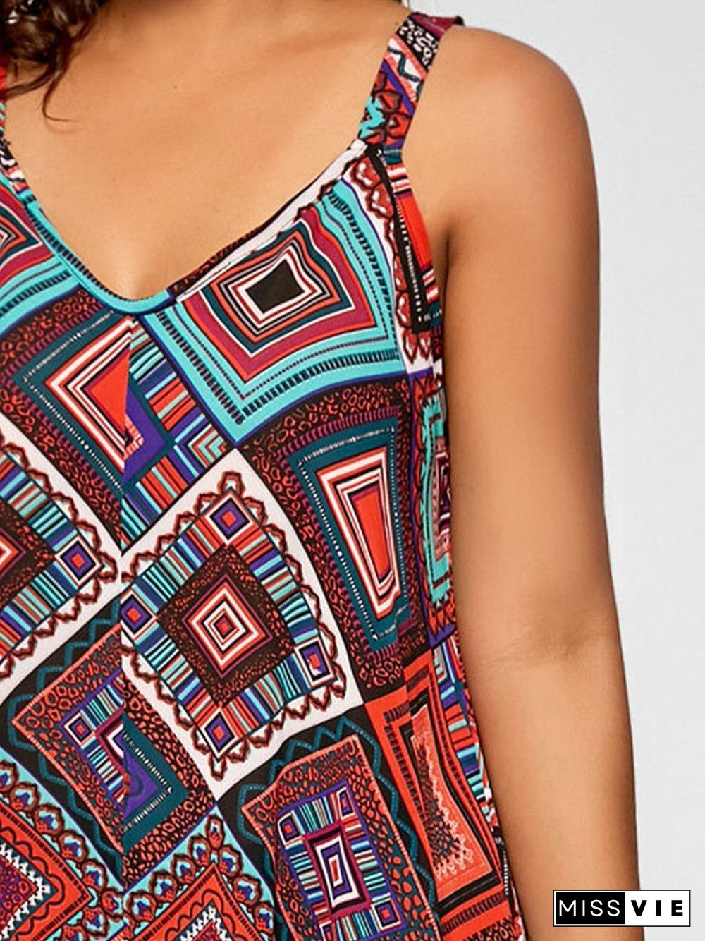 V Neck Sleeveless A-line Boho Dresses P16138