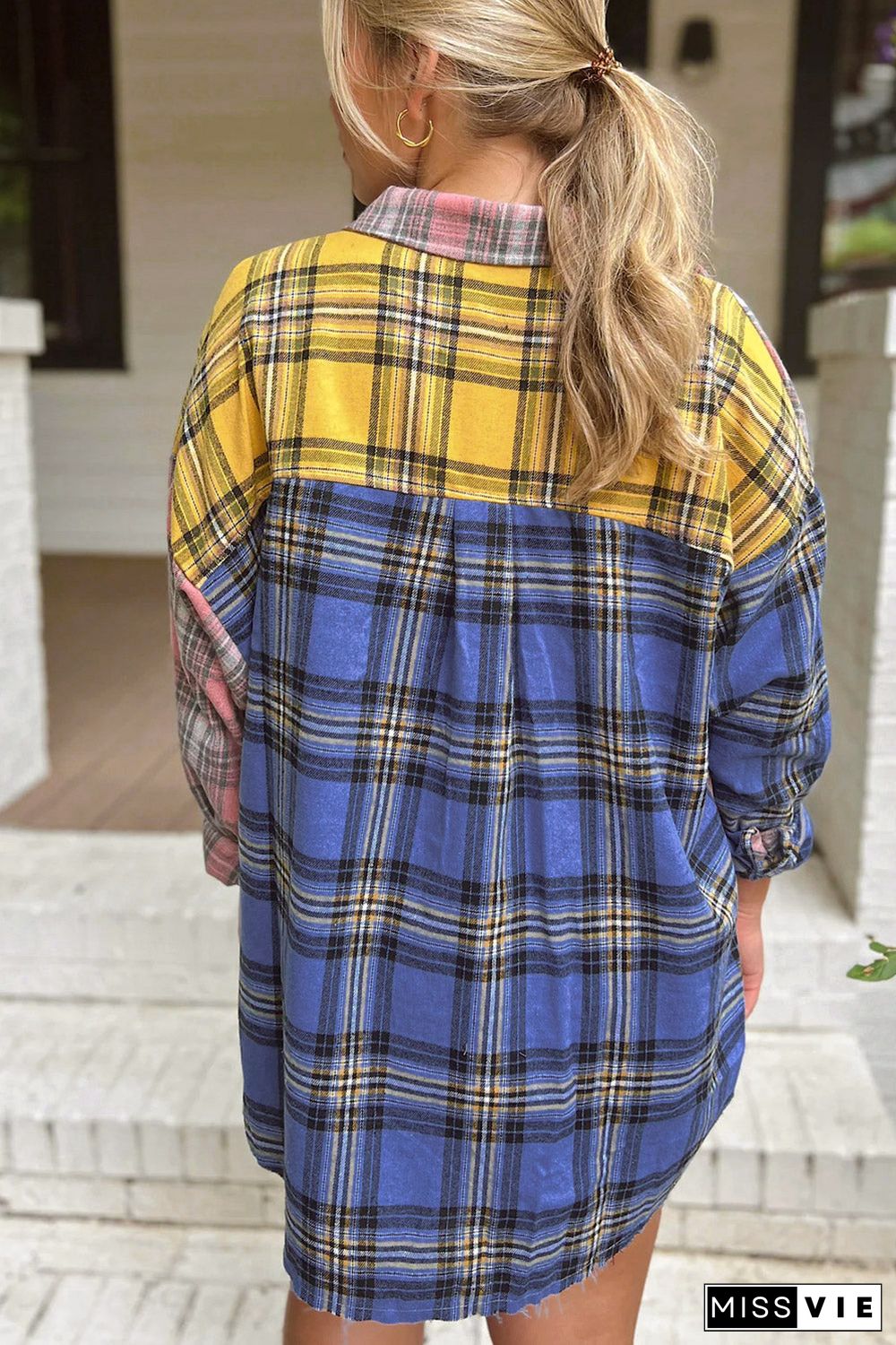 Multicolor Plaid Colorblock Patchwork Shirt