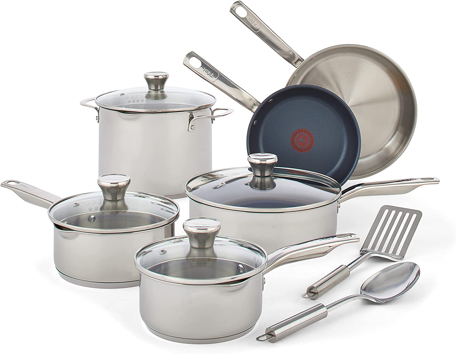 T-fal Unlimited Collection， Stainless Steel Platinum Non-stick， 12-Piece Cookware Set