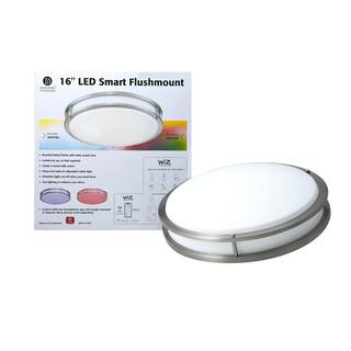 Designers Fountain 16 in. Voice Controlled Colors Brushed Nickel Smart Selectable CCT LED Ceiling Light Flush Mount LED1554RGB-BN