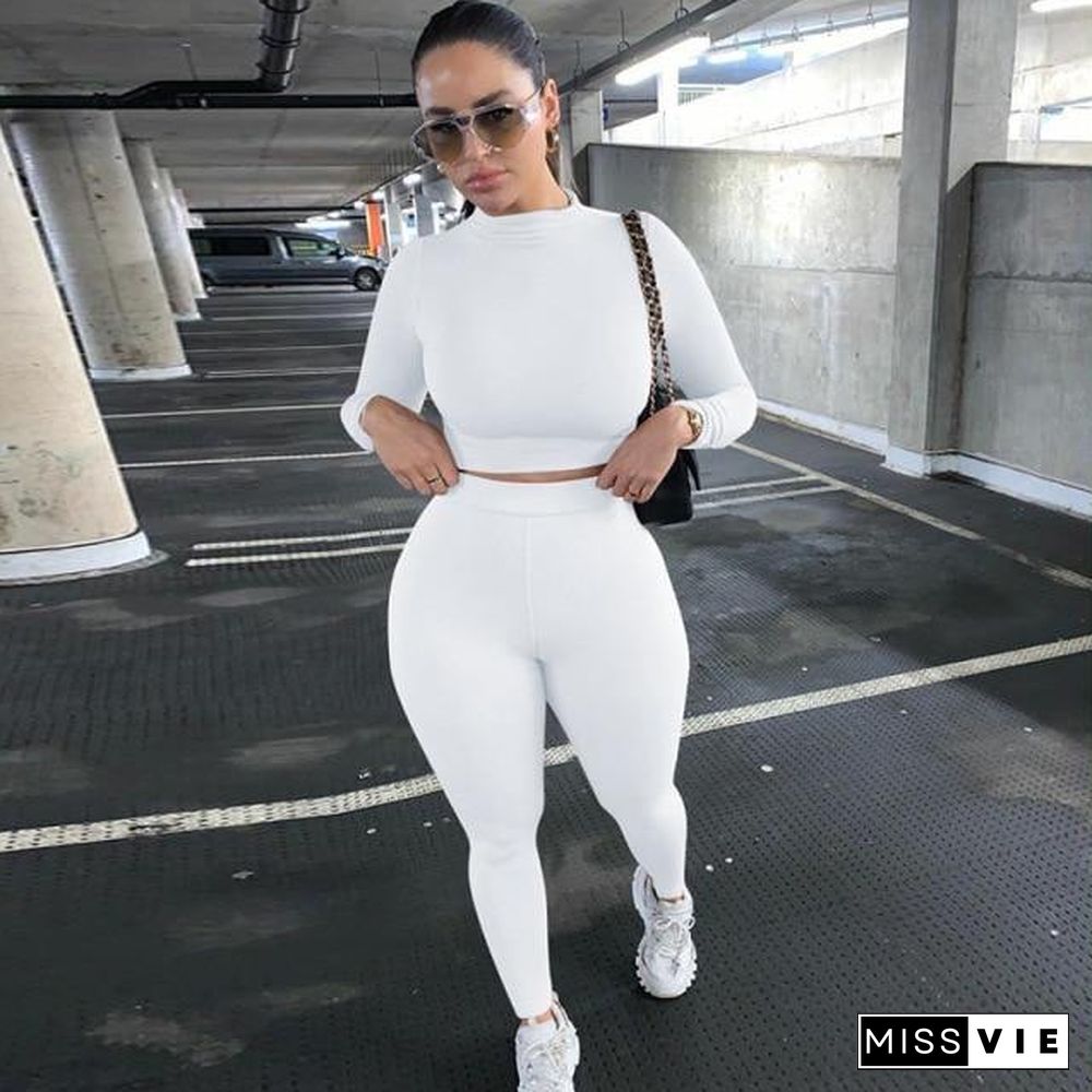 2 Piece Sets Sport Suit Celebrity Women  Long Sleeve Crop Tops High Waist Leggings Pants Workout Seamless Clothes Tracksuit