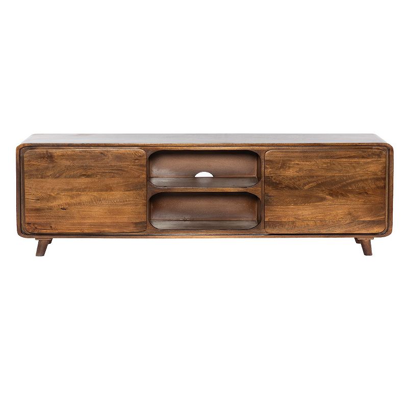 55 Inch TV Media Entertainment Center Console， Mango Wood， 2 Doors， Warm Brown