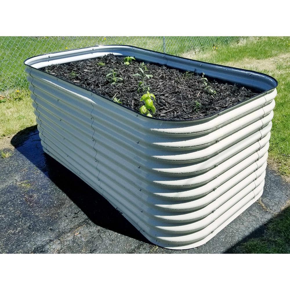 vego garden 32 in. Extra-Tall 9-In-1 Modular Pearl White Metal Raised Garden Bed Kit VB9N132W