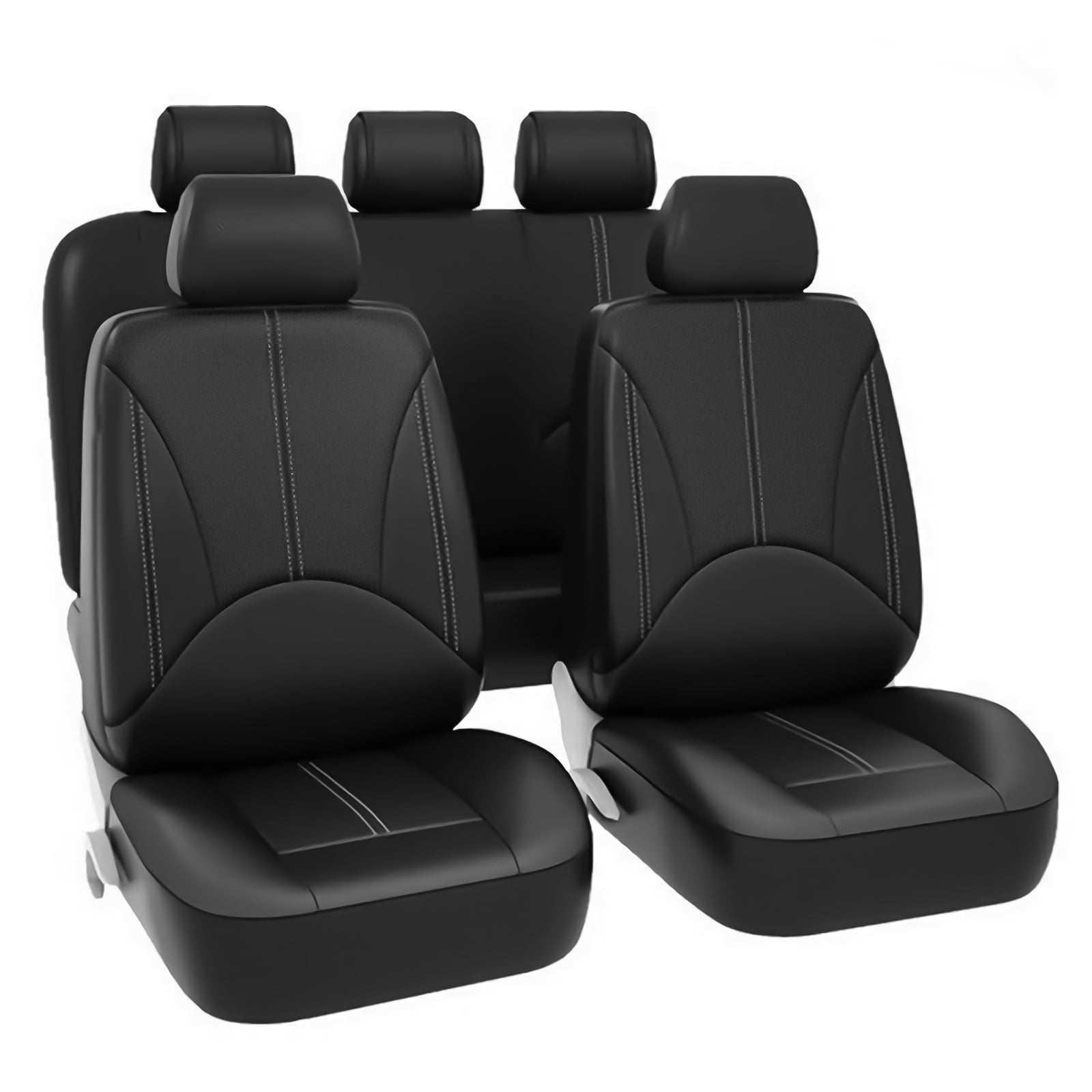 9Pcs PU Leather Car Seat Covers 5 Seats， Black Waterproof Four Seasons Universal Luxury Pad for Auto Truck Van SUV