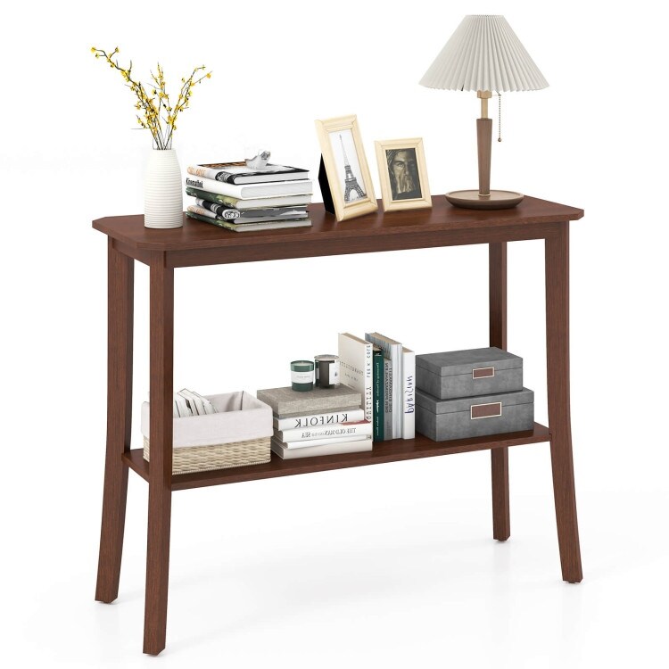 2 Tier Freestanding Wooden Console Table with Open Shelf   38\