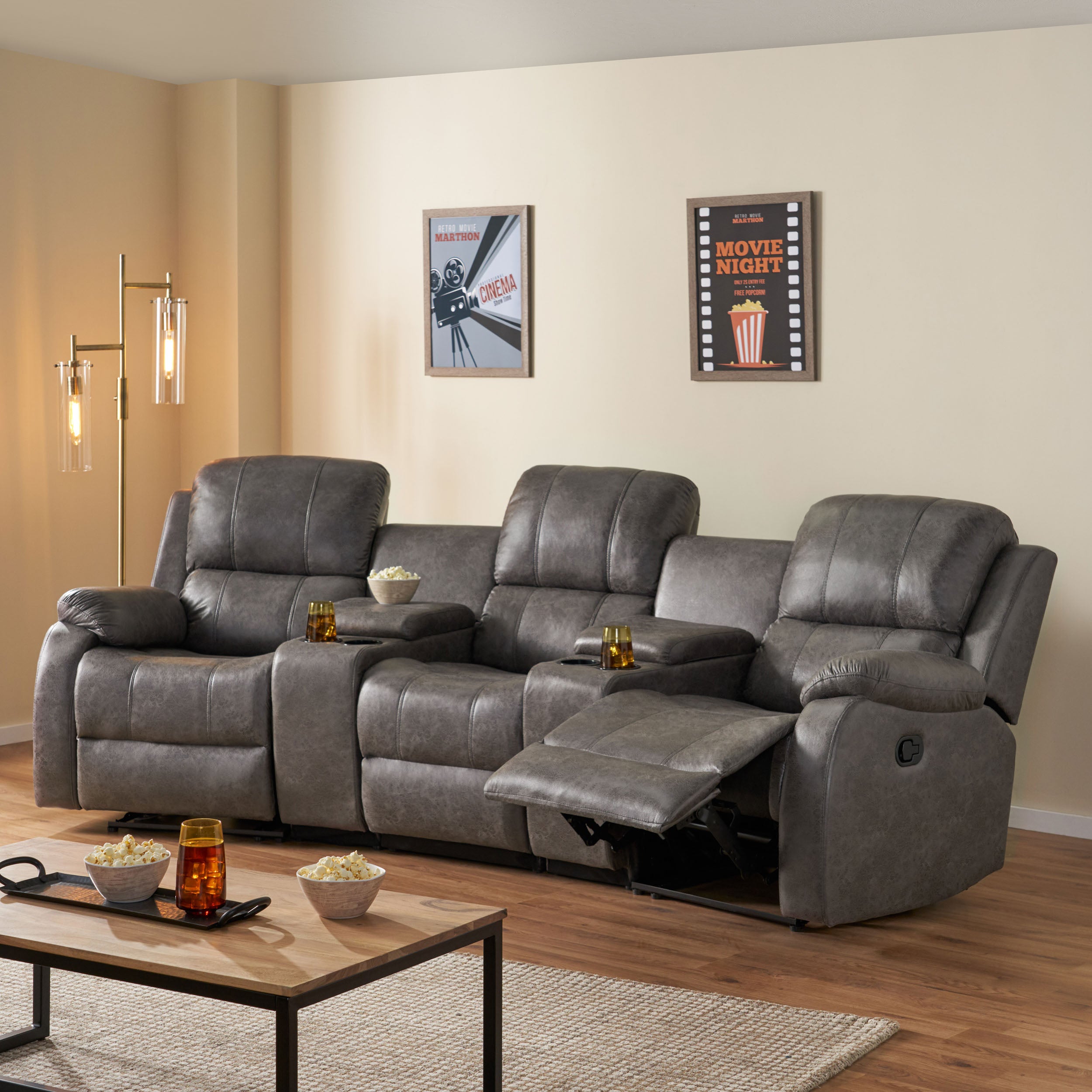 Lunsford Contemporary Upholstered Theater Seating Reclining Sofa