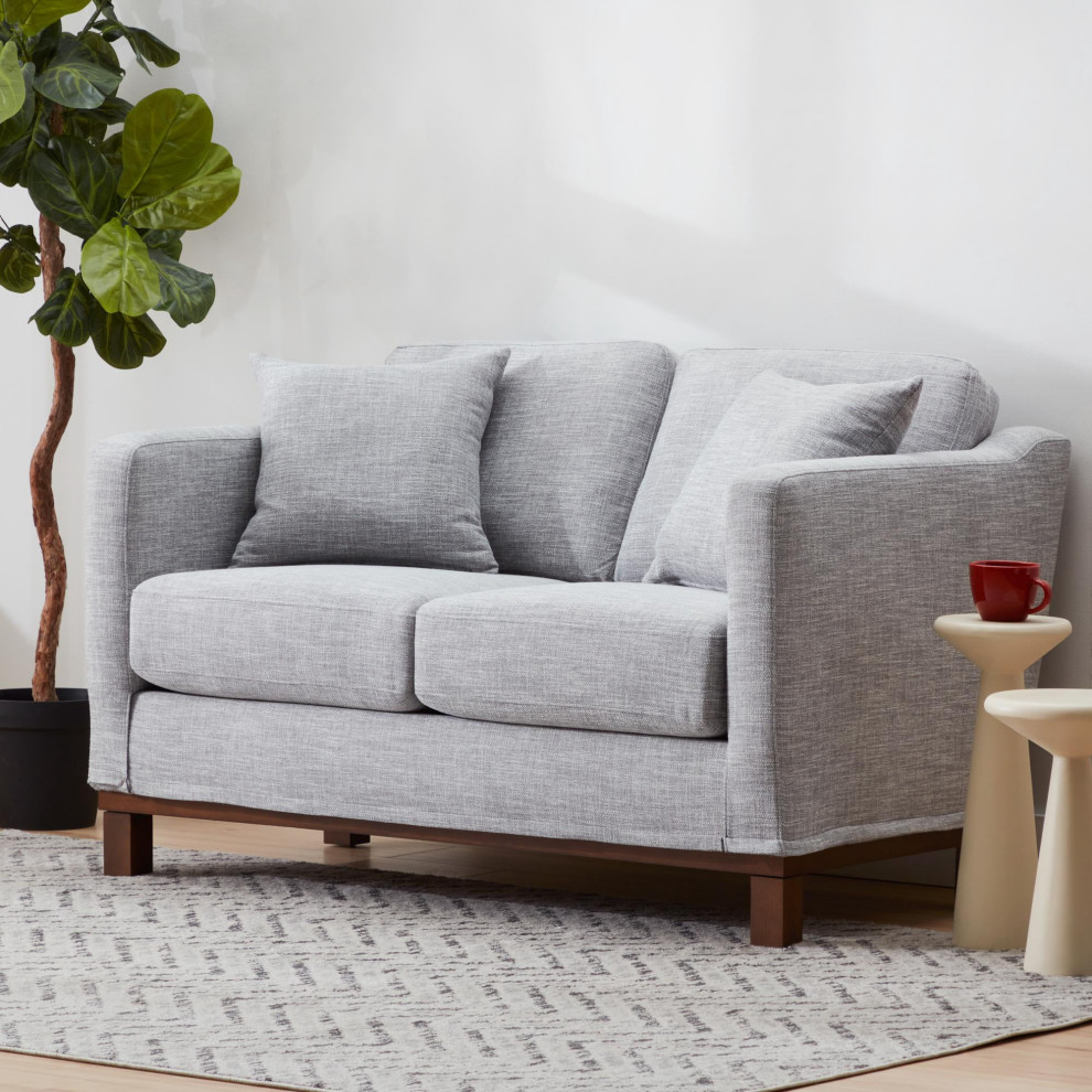 Modern Loveseat  Wooden Base With Padded Linen Inspired Upholstered Seat   Transitional   Loveseats   by Decorn  Houzz