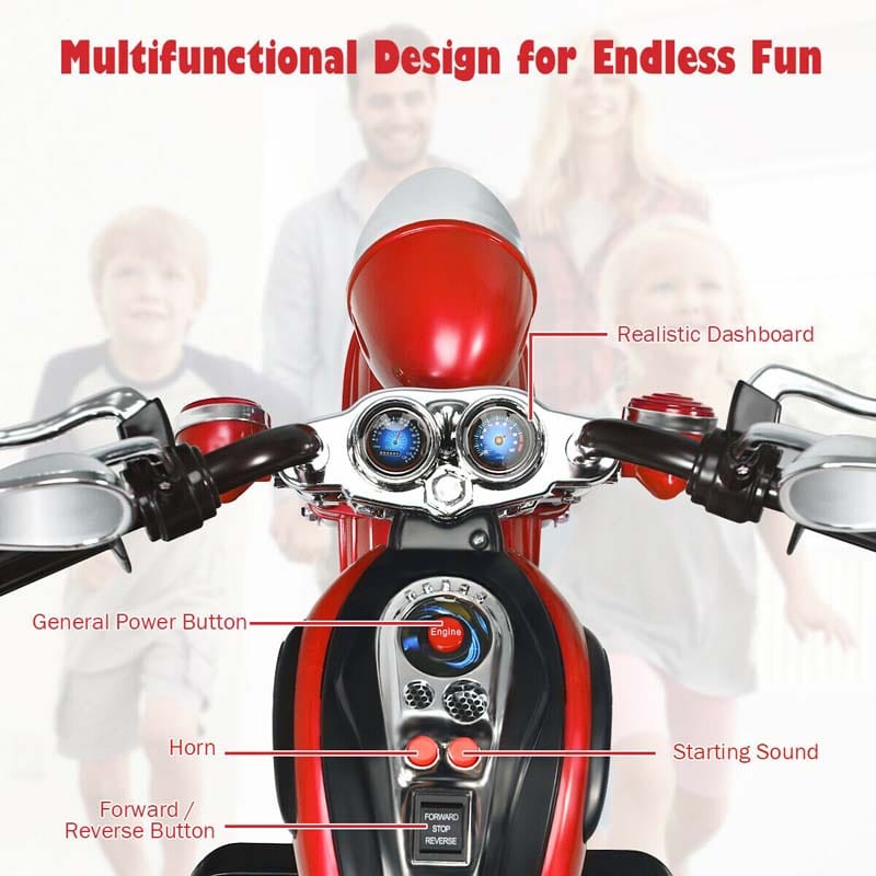 3 Wheel Kids Ride on Chopper-Style Motorcycle, 6V Battery Powered Kids Motorbike Trike Toy with Horn & Headlight