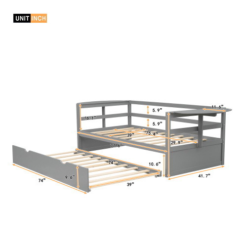 Twin Size Daybed with Trundle and Foldable Shelves...