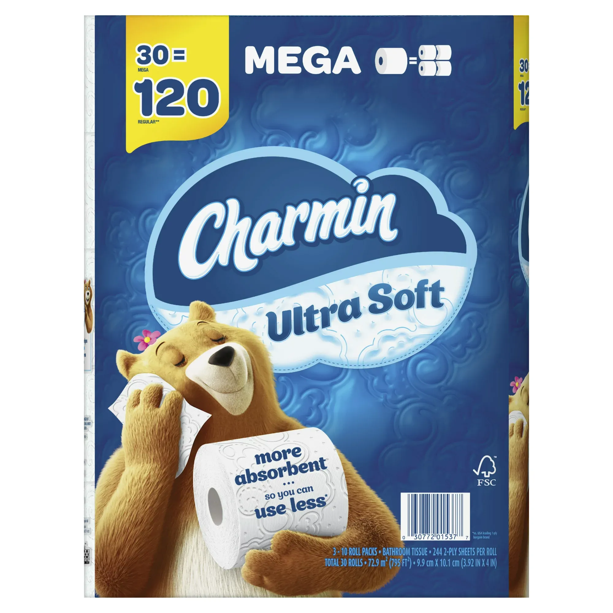 Charmin Ultra Soft Toilet Paper Mega Roll， 244 Sheets Per Roll， 30 Count