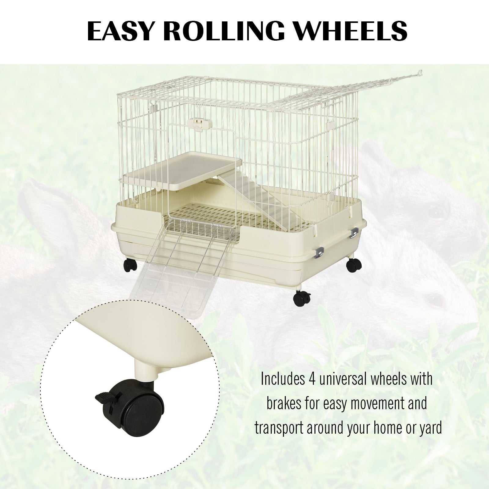 Pawhut Small Animal Habitat Cage with Wheels， White