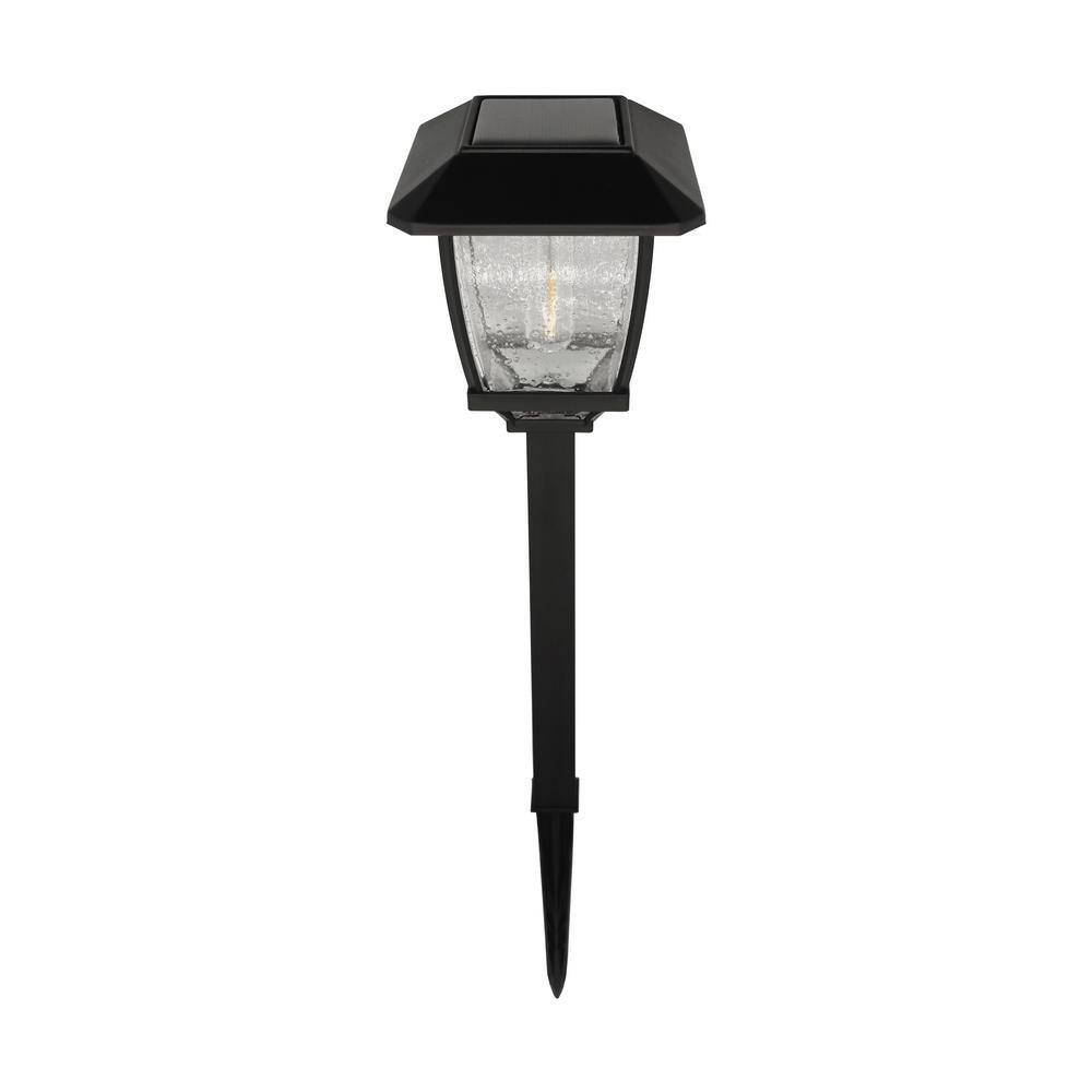 Hampton Bay Lincoln 14 Lumens Solar Black LED Path Light with Seedy Glass Lens and Vintage Bulb (4-Pack) SPP51000122PK4