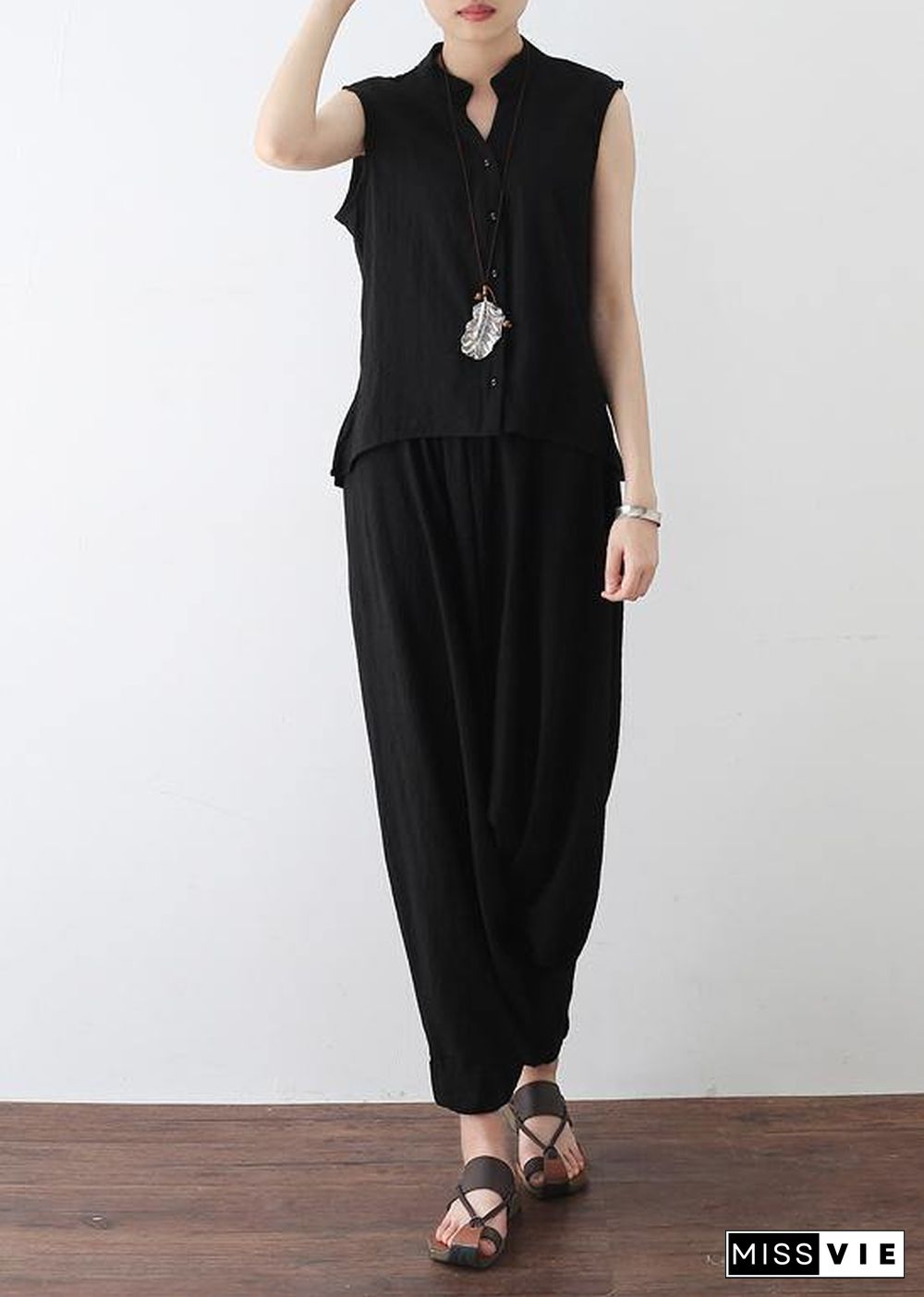 summer new sleeveless pullover tops with elastic waist pants