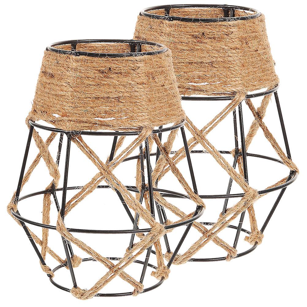 2 Pcs Metal Cage Lampshade Hanging Lamp Shade Pendant Lamp Shade Hemp Rope Lampshade Without Cord