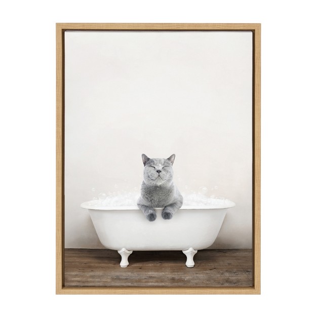 X 24 quot Sylvie Cat In Rustic Bath Framed Canvas By Amy Peterson Natural Kate amp Laurel All Things Decor