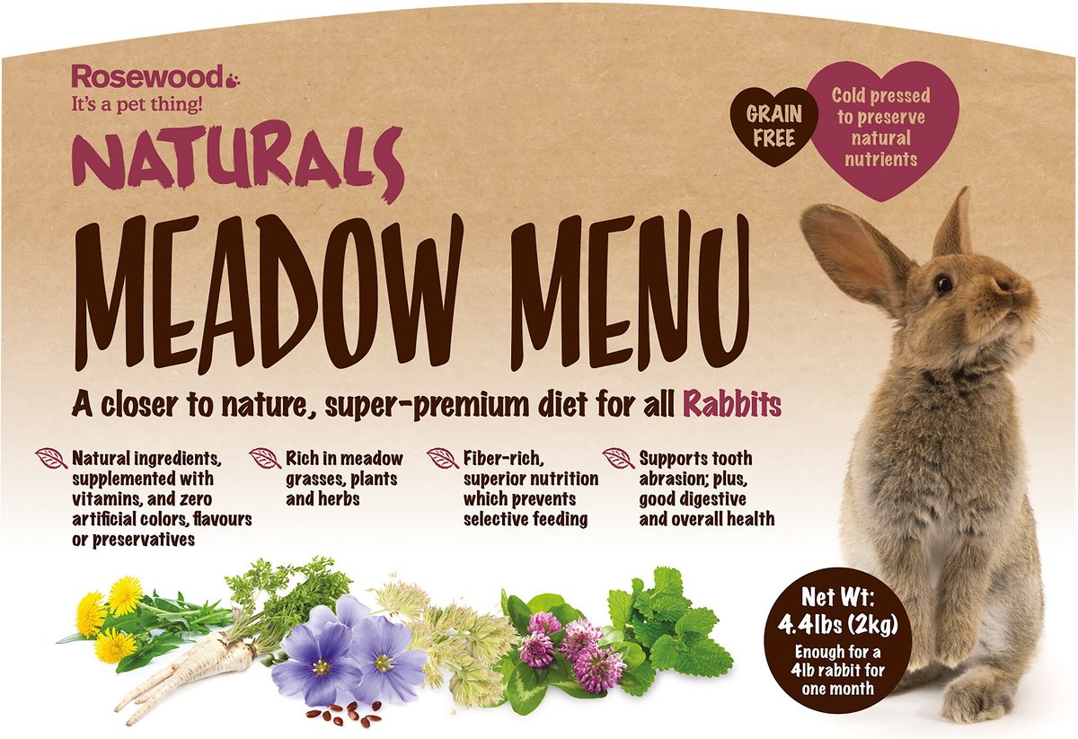 Naturals by Rosewood Meadow Menu Grain-Free Rabbit Food， 4.4-lb bag