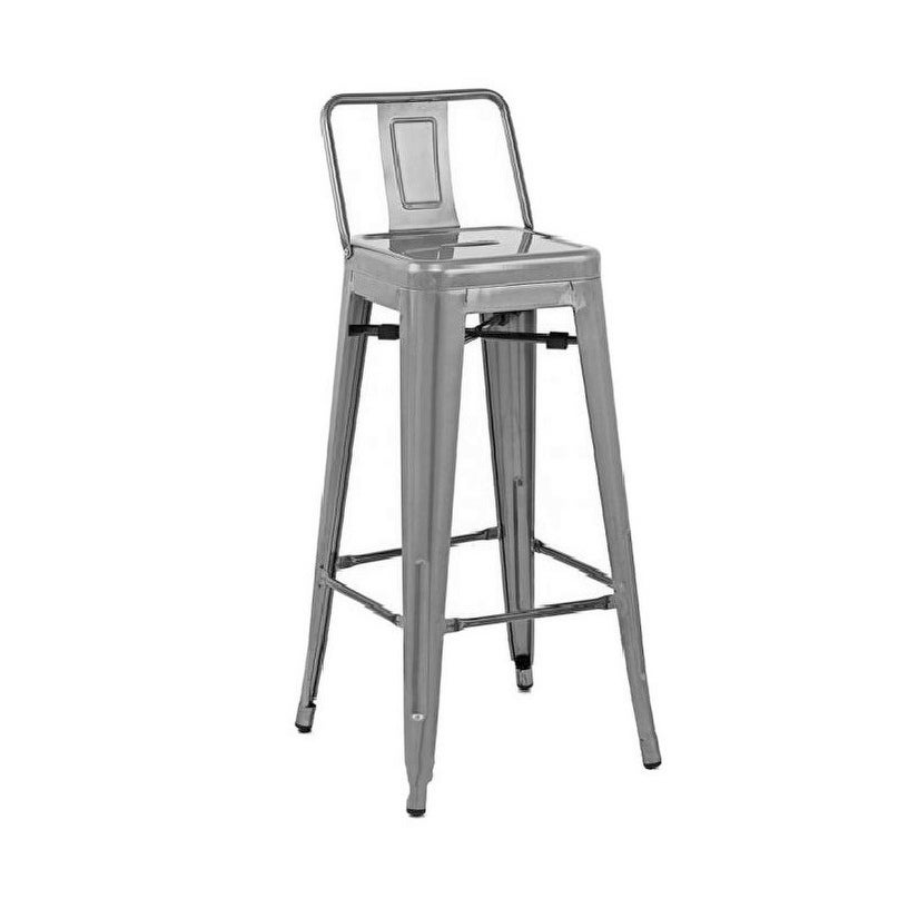 Metal Low Back Silver Stool - 35'H (SH 26