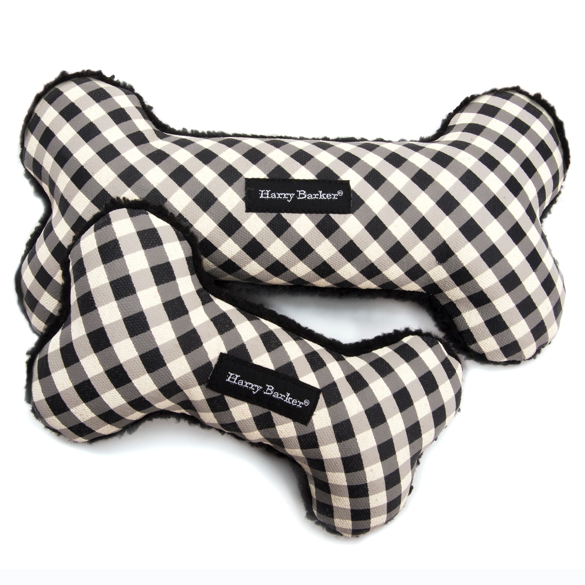 Harry Barker Black Gingham Bone Canvas Dog Toy， Small