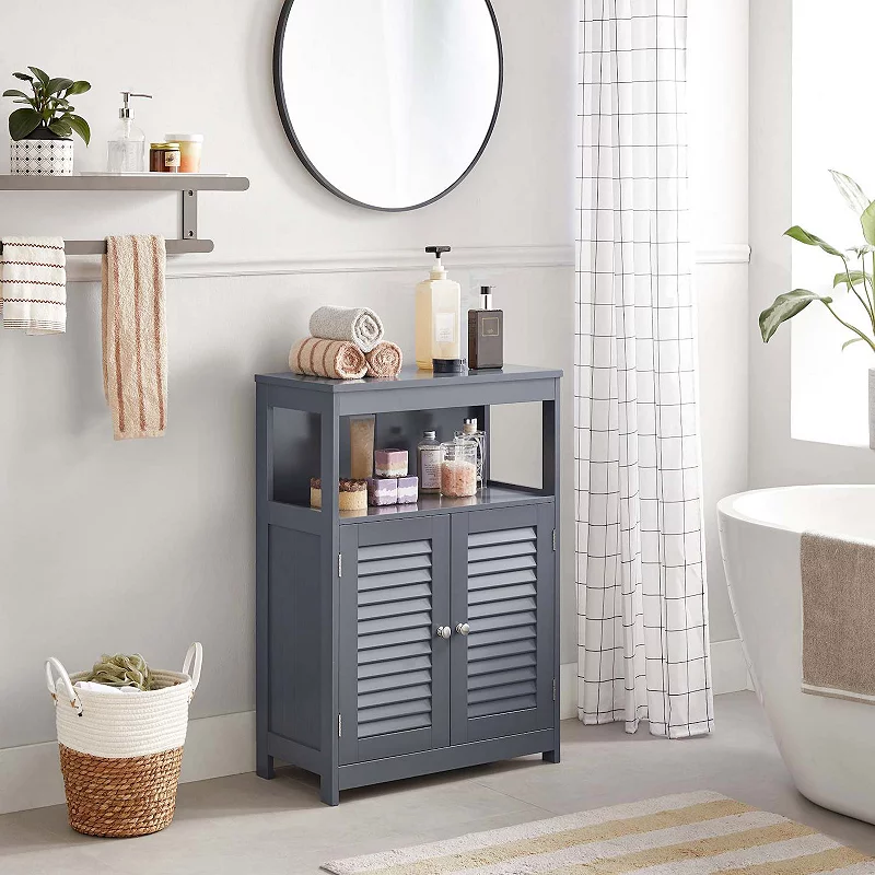 BreeBe Storage Cabinet with Shelf for Bathroom Grey