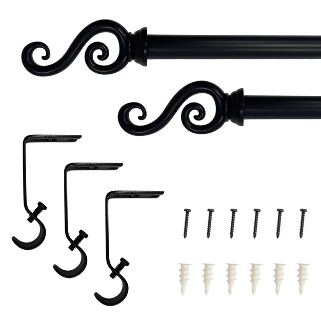 Decorative Drapery Single Rod Set With Scroll Finials Black Lumi Home Furnishings