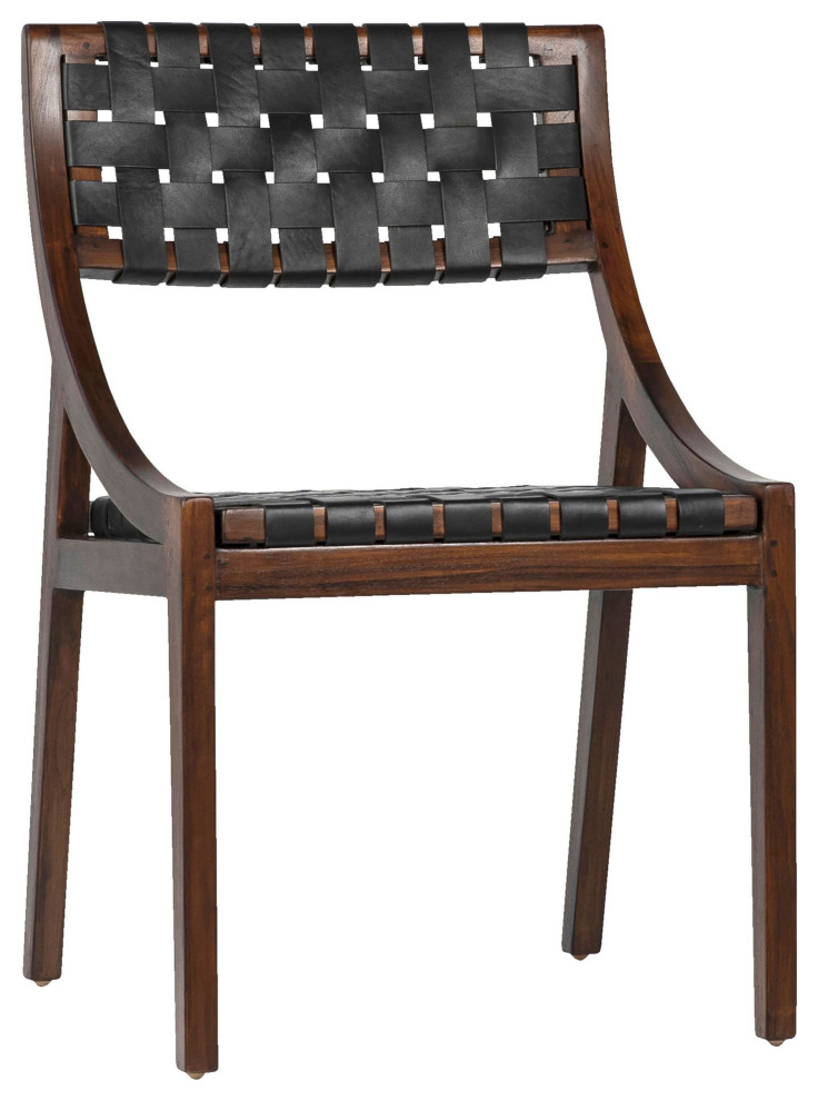 Camila Stained Teak and Woven Full Grain Leather Chair   Transitional   Dining Chairs   by Karina Living  Houzz