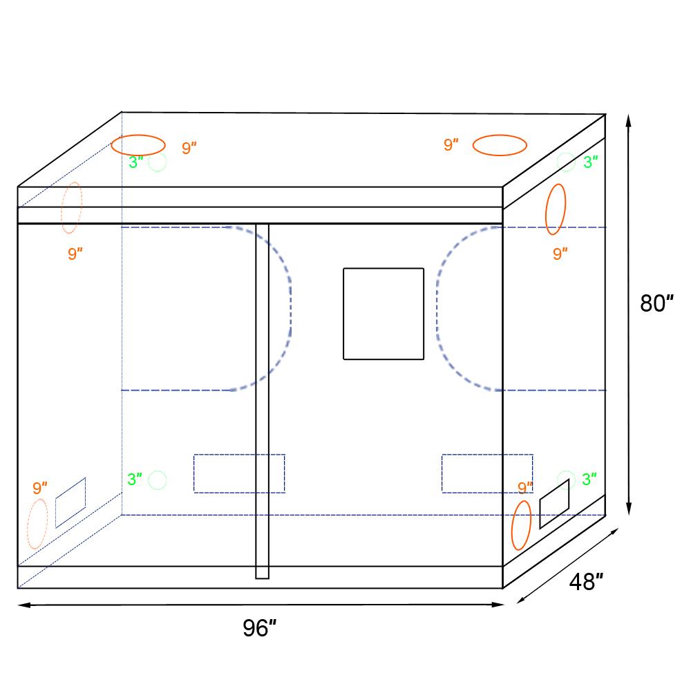 UBesGoo 240*120*200cm Home Use Dismountable Hydroponic Plant Grow Tent with Window Black