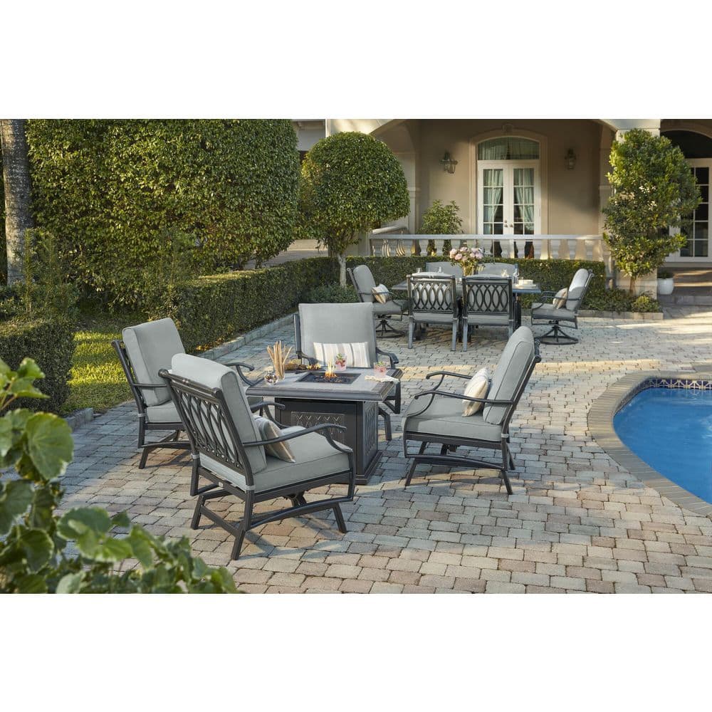 Home Decorators Collection St. Charles 5-Piece Aluminum Motion Outdoor Fire Conversation Patio Fire Pit Set with Sunbrella Cast Mist Cushions FZA71015R-STS