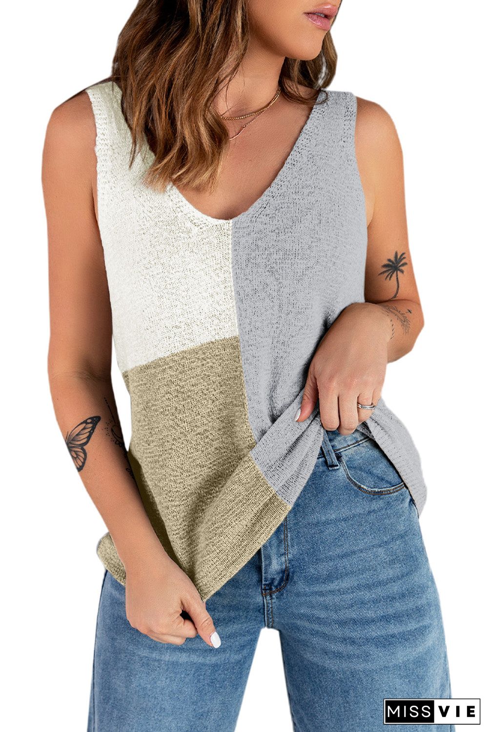 Color Block Knitted Tank Top