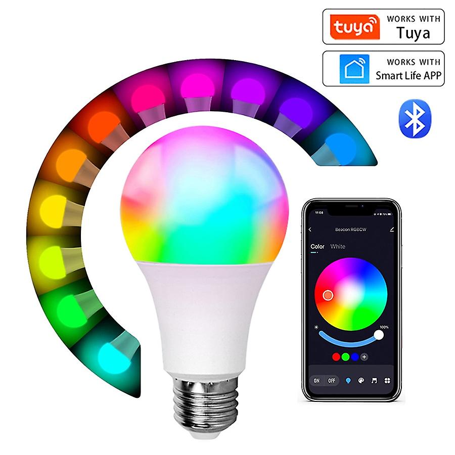 Wireless Bluetooth 4.0 Smart Bulb Tuya App Control Dimmable 15w E27 Rgb+cw+ww Led Color Change Lamp Compatible Ios/android