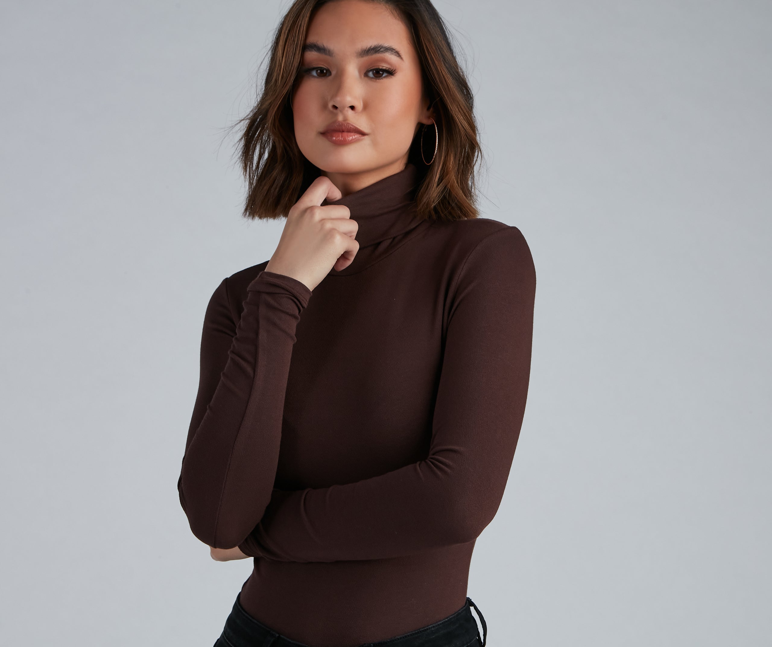 Basic Long Sleeve Crepe Turtleneck Bodysuit