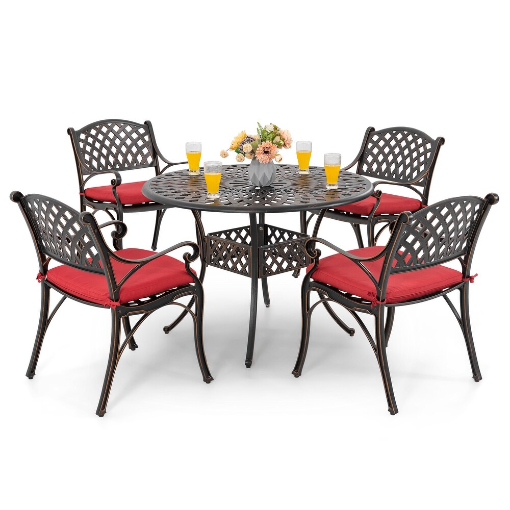 5 Piece Cast Aluminum Dining Set With Cushions   41 inch table