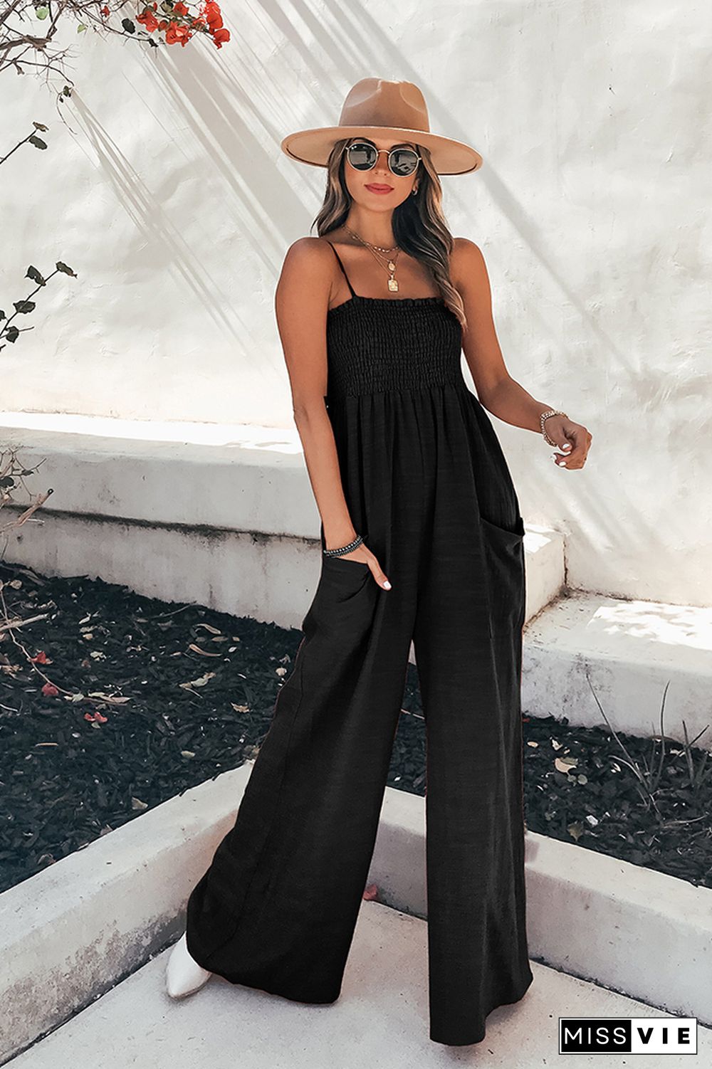 Strap Wide Leg Jumpsuit with Pockets