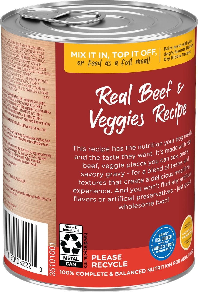 Rachael Ray Nutrish Chunks in Gravy Real Beef and Veggies Dog Wet Food， 13-oz can， 12 count