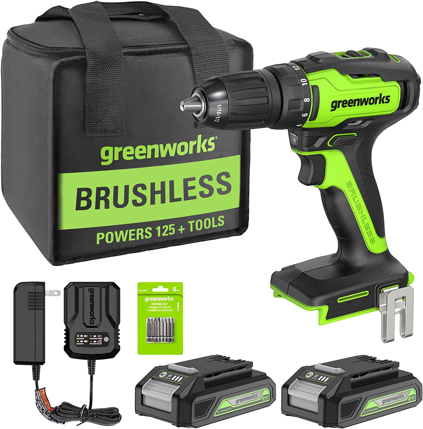 24V Brushless Drill 4PC Combo Kit  Tool Bag | Greenworks Tools