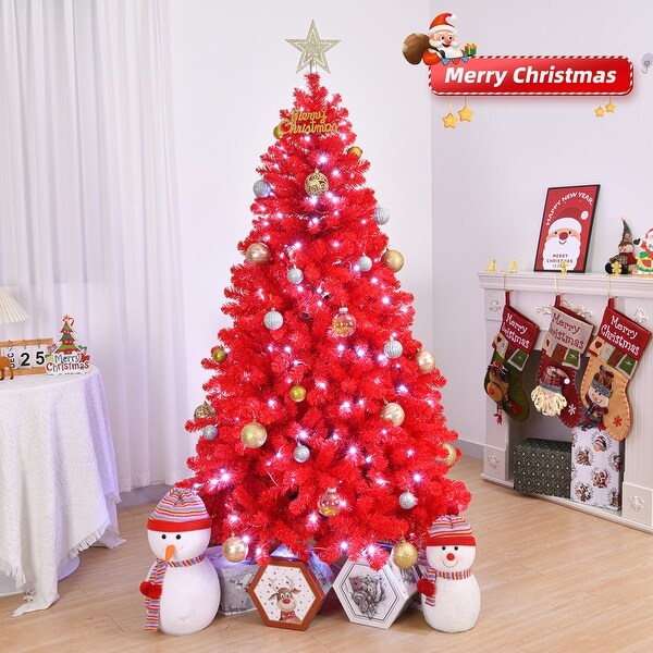 6 Ft/7 Ft Prelit Red Artificial Christmas Tree with LED Lights