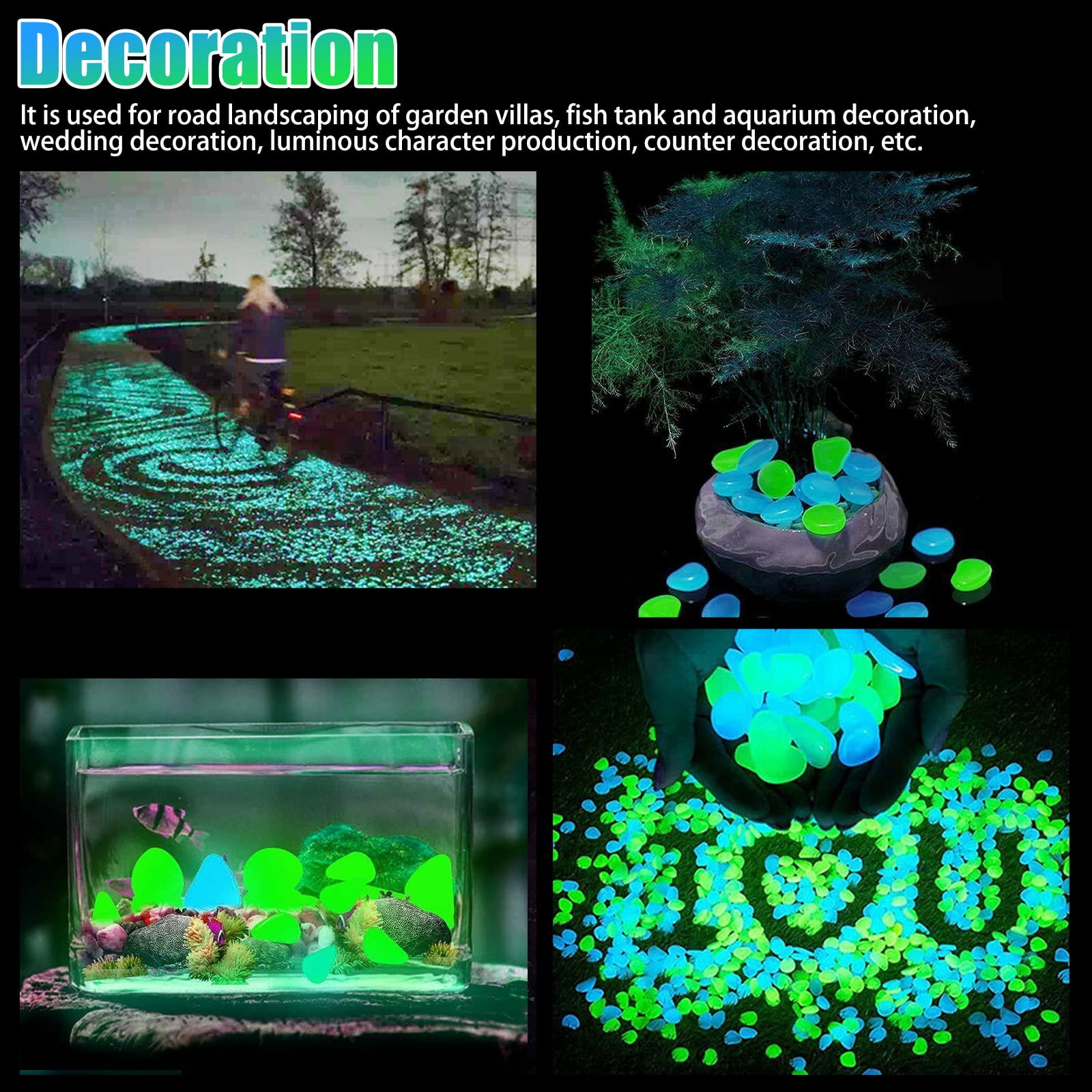 300pcs Glow in The Dark Garden Pebbles Stones, EEEkit Glowing Rocks Indoor Outdoor Decor for Fish Tank Aquarium Walkway Yard Lawns Driveway Decorative Luminous Pebbles Powered by Light or Solar